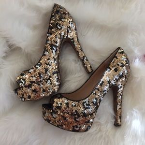 Betsey Johnson “Shiner” Sequin Platform Heels 🪩